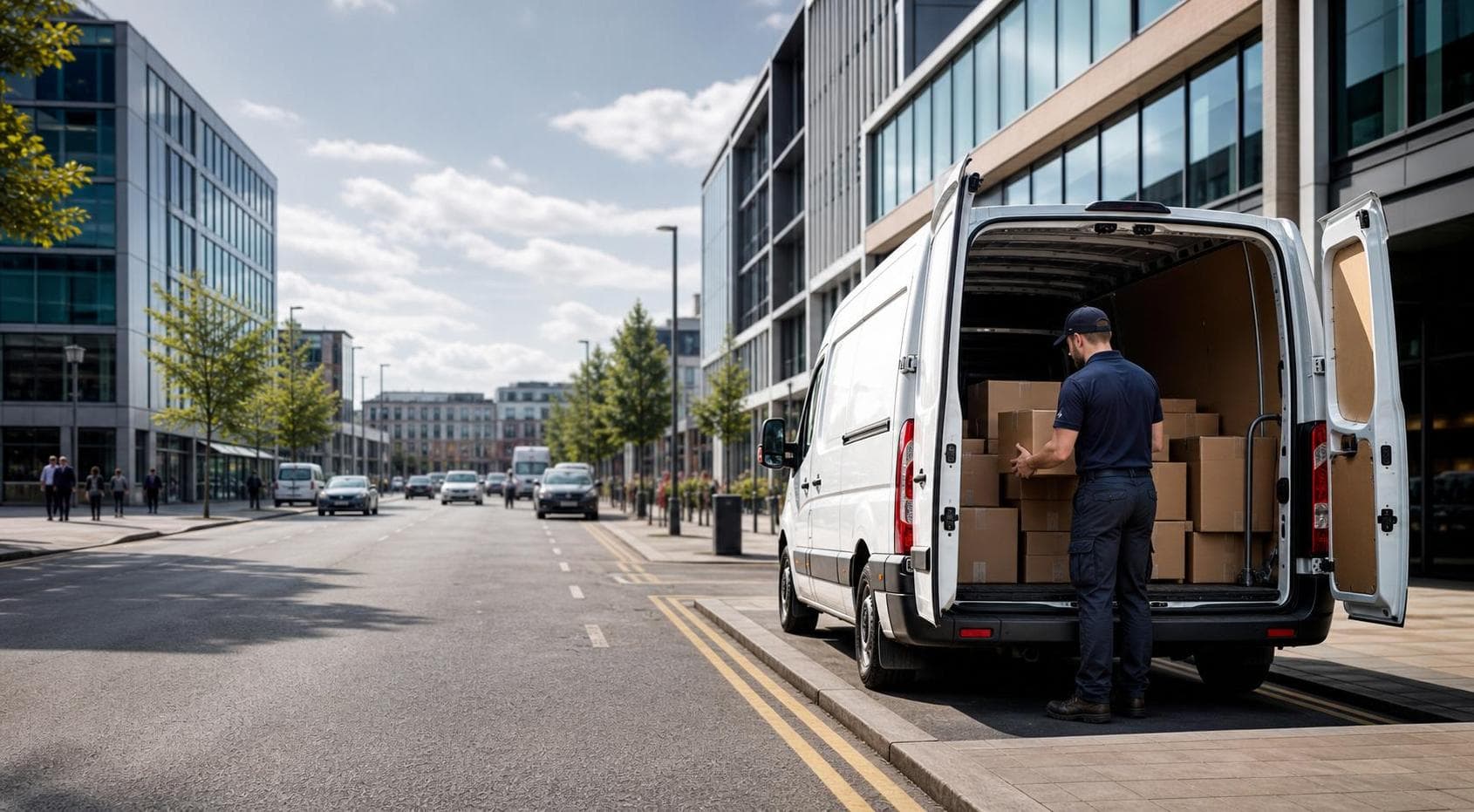 Unbranded courier vehicle ready to leave Becontree with education supplies, household consignments and pharmacy items secured for direct transport