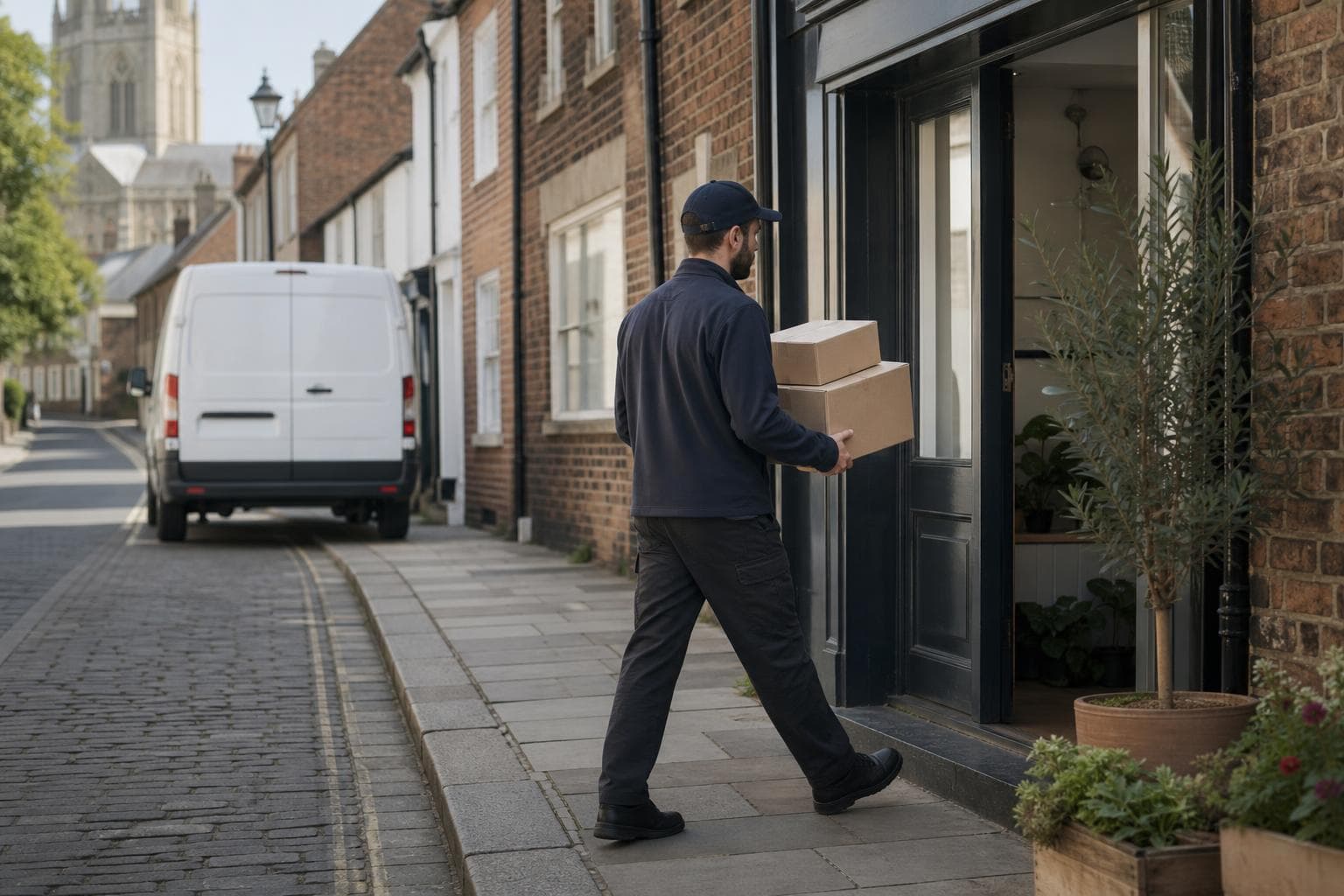 Unbranded courier vehicle ready to leave Goodmayes with clinical supplies, office packets and customer parcels secured for direct transport