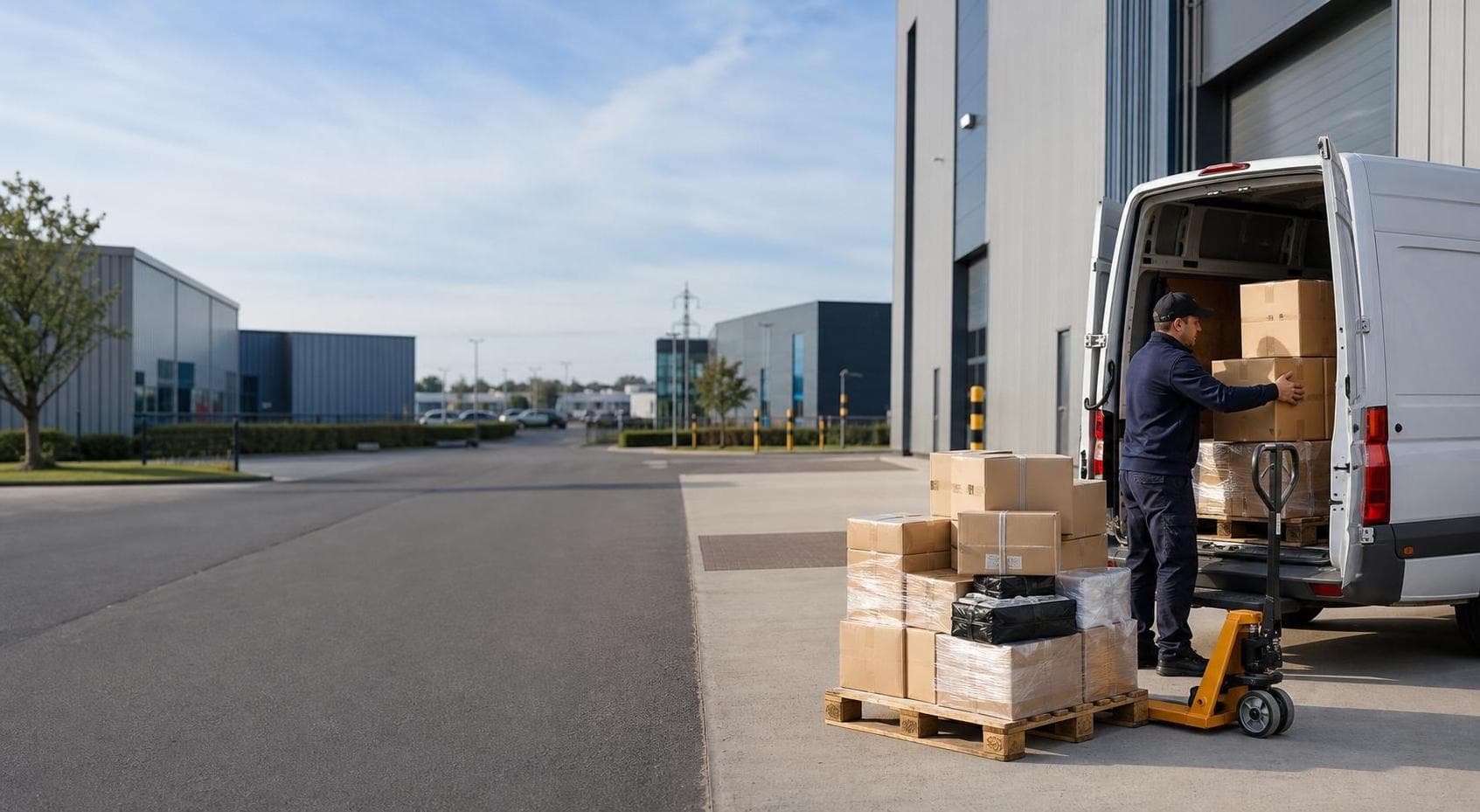 Unbranded courier vehicle ready to leave North Woolwich with maintenance parts, travel documents and customer parcels secured for direct transport