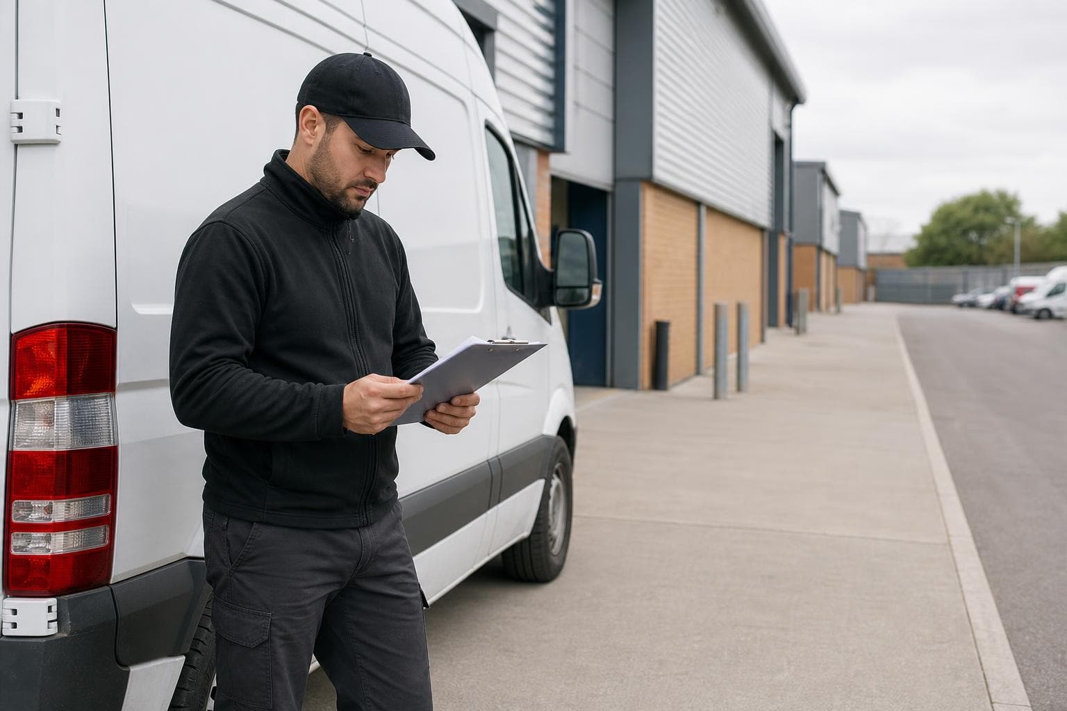 Unbranded courier vehicle ready to leave Upminster with contracts, specialist equipment and household packages secured for direct transport